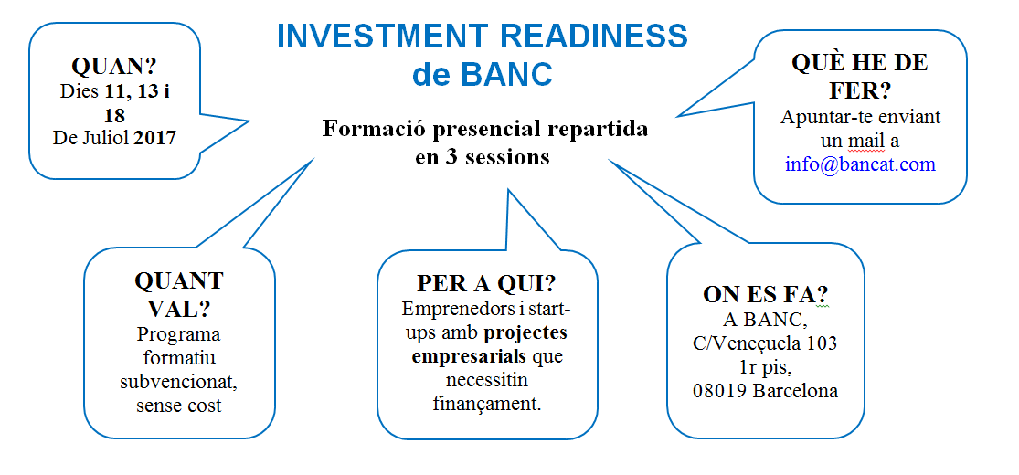 Investment Readiness Business Angels Network de Catalunya 2017 (11, 13 i 18 Juliol)